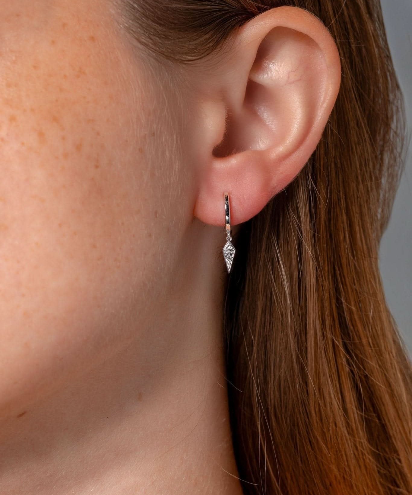 White Gold Kite Drop Huggies - PBD Earrings