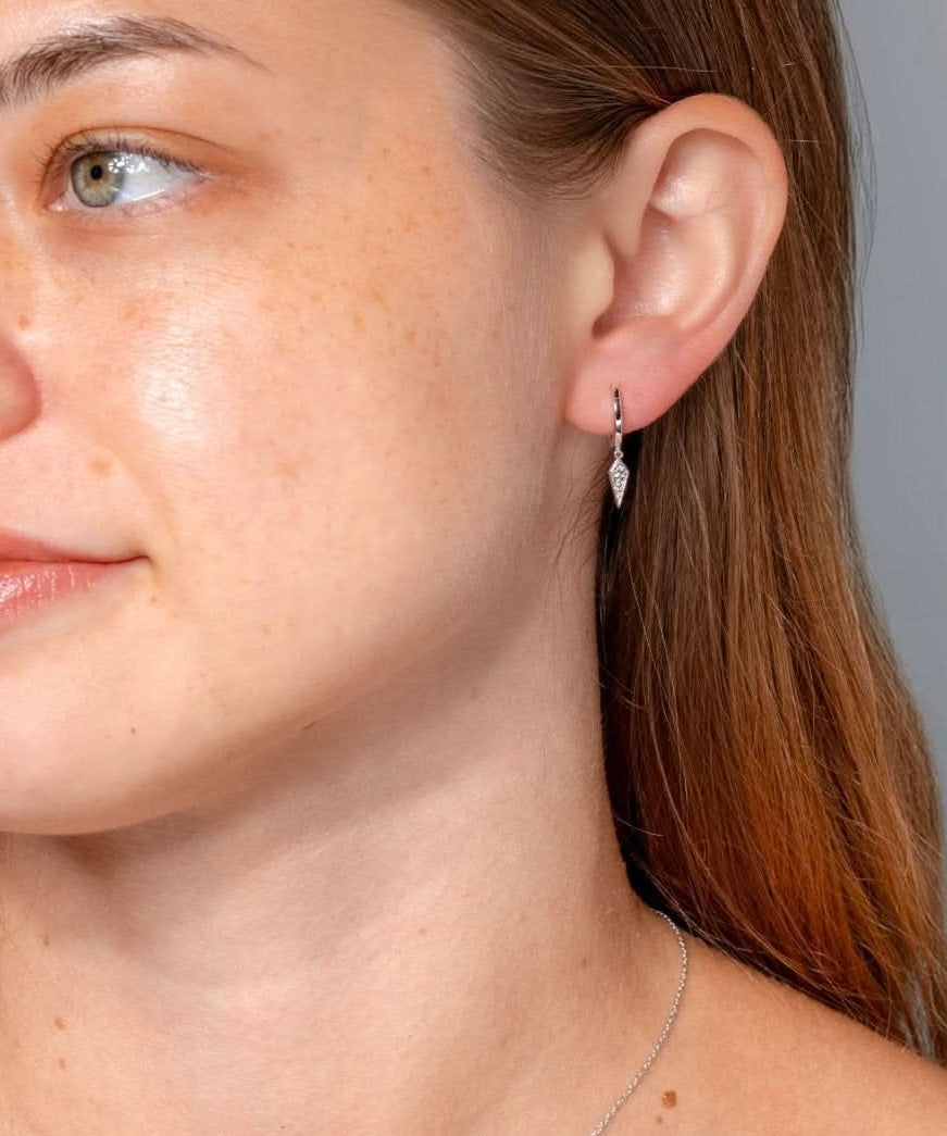 White Gold Kite Drop Huggies - PBD Earrings