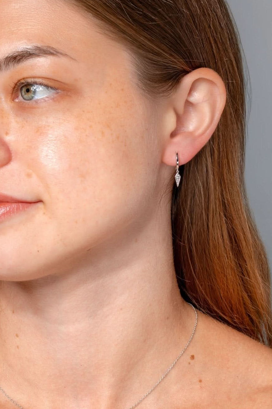 White Gold Kite Drop Huggies - PBD Earrings
