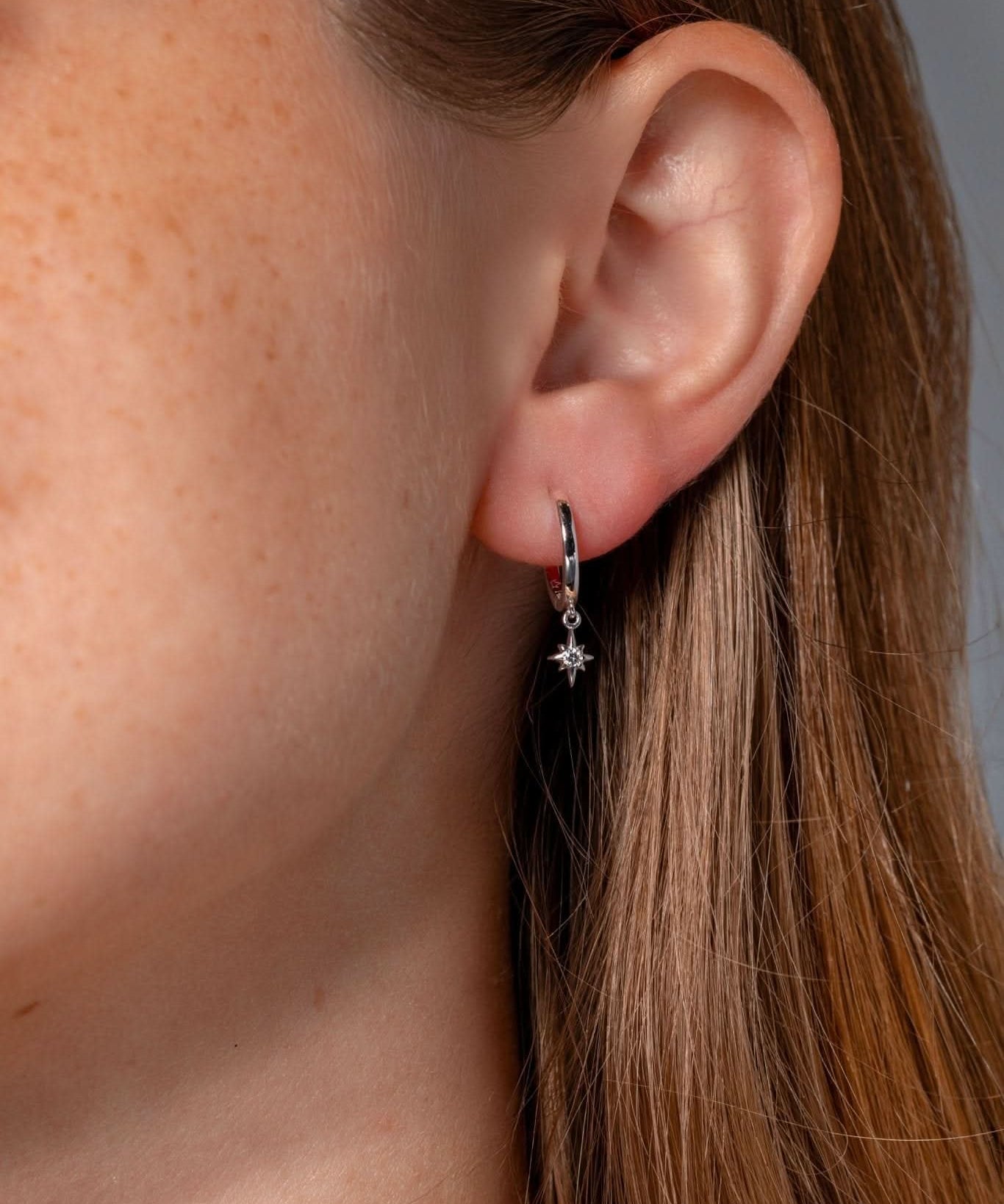 White Gold North Star Huggies - PBD Earrings