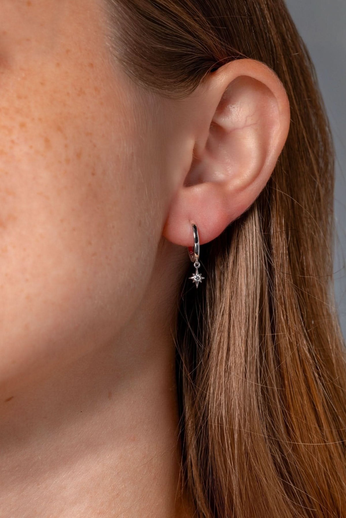 White Gold North Star Huggies - PBD Earrings