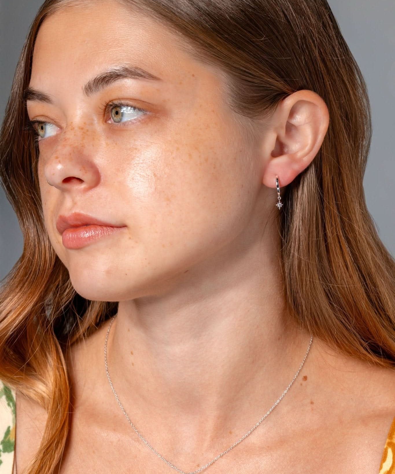 White Gold North Star Huggies - PBD Earrings