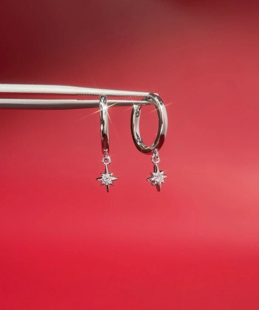 White Gold North Star Huggies - PBD Earrings