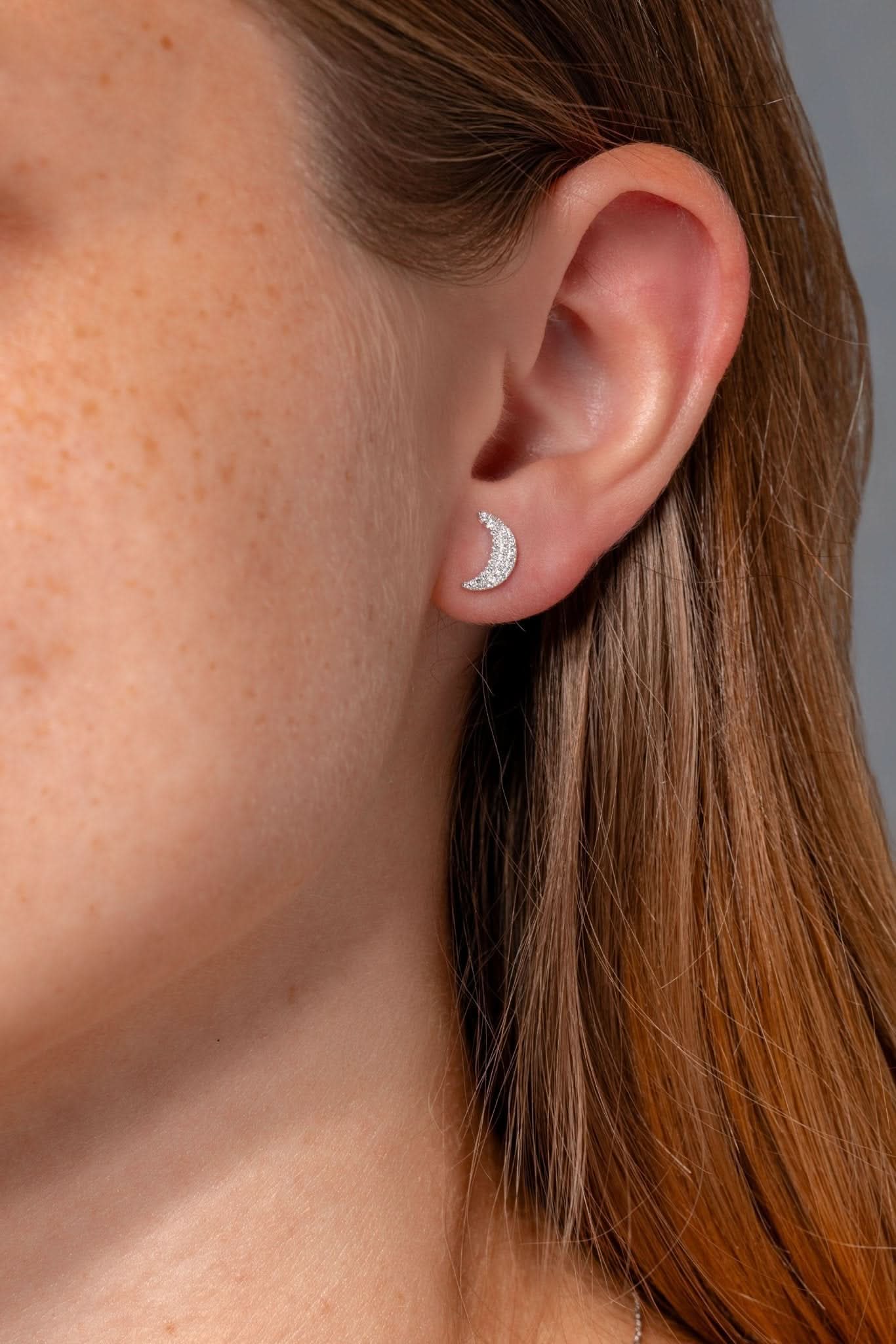 White Gold Pavé Moon Studs - PBD Earrings