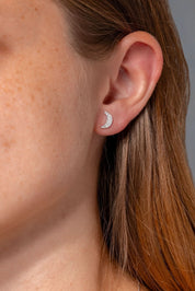 White Gold Pavé Moon Studs - PBD Earrings