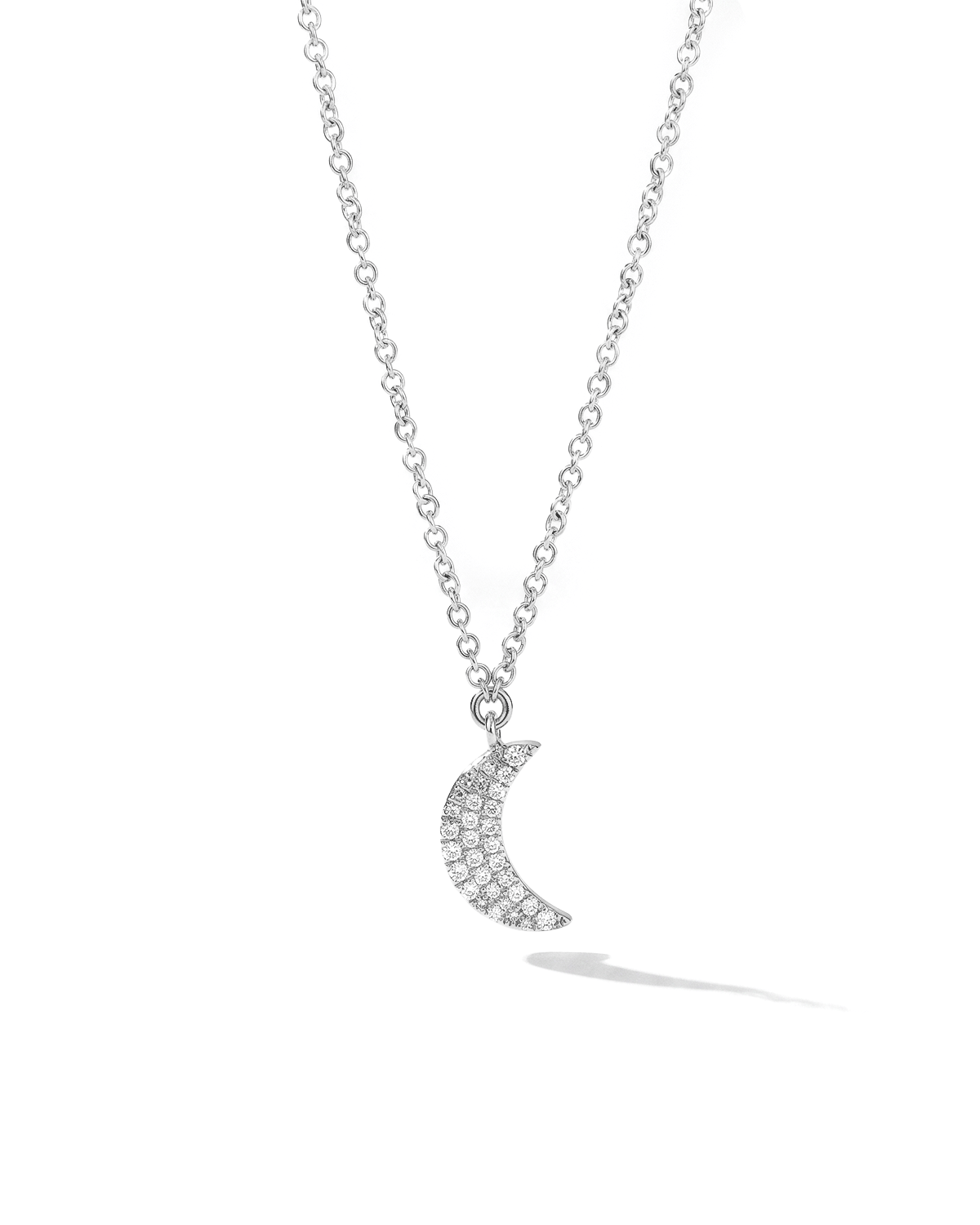Pavé Diamond Moon Necklace White Gold
