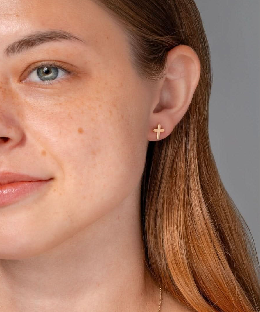 Yellow Gold Cross Studs - PBD Earrings