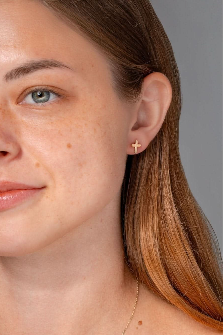 Yellow Gold Cross Studs - PBD Earrings