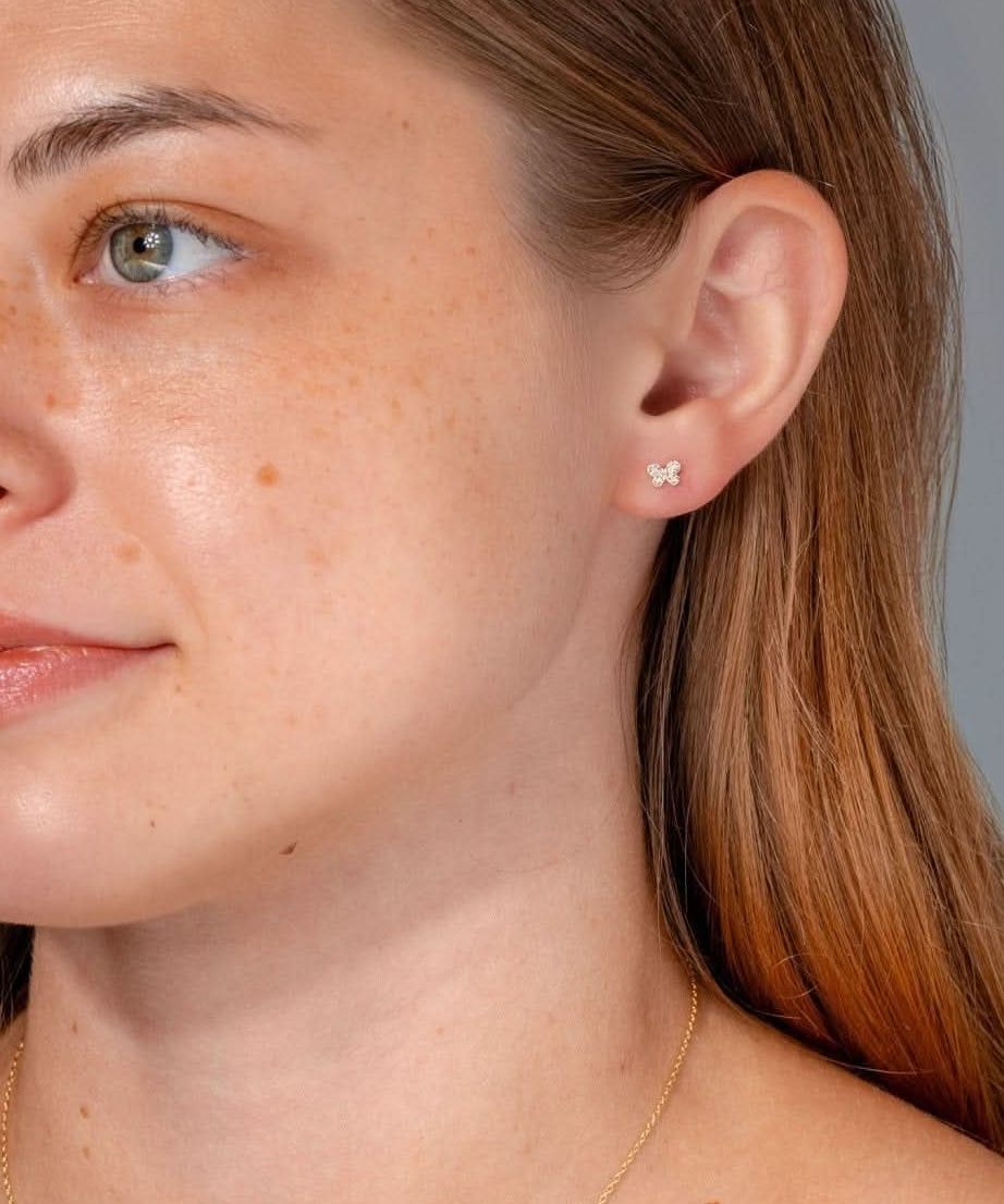 Yellow Gold Dainty Butterfly Studs - PBD Earrings