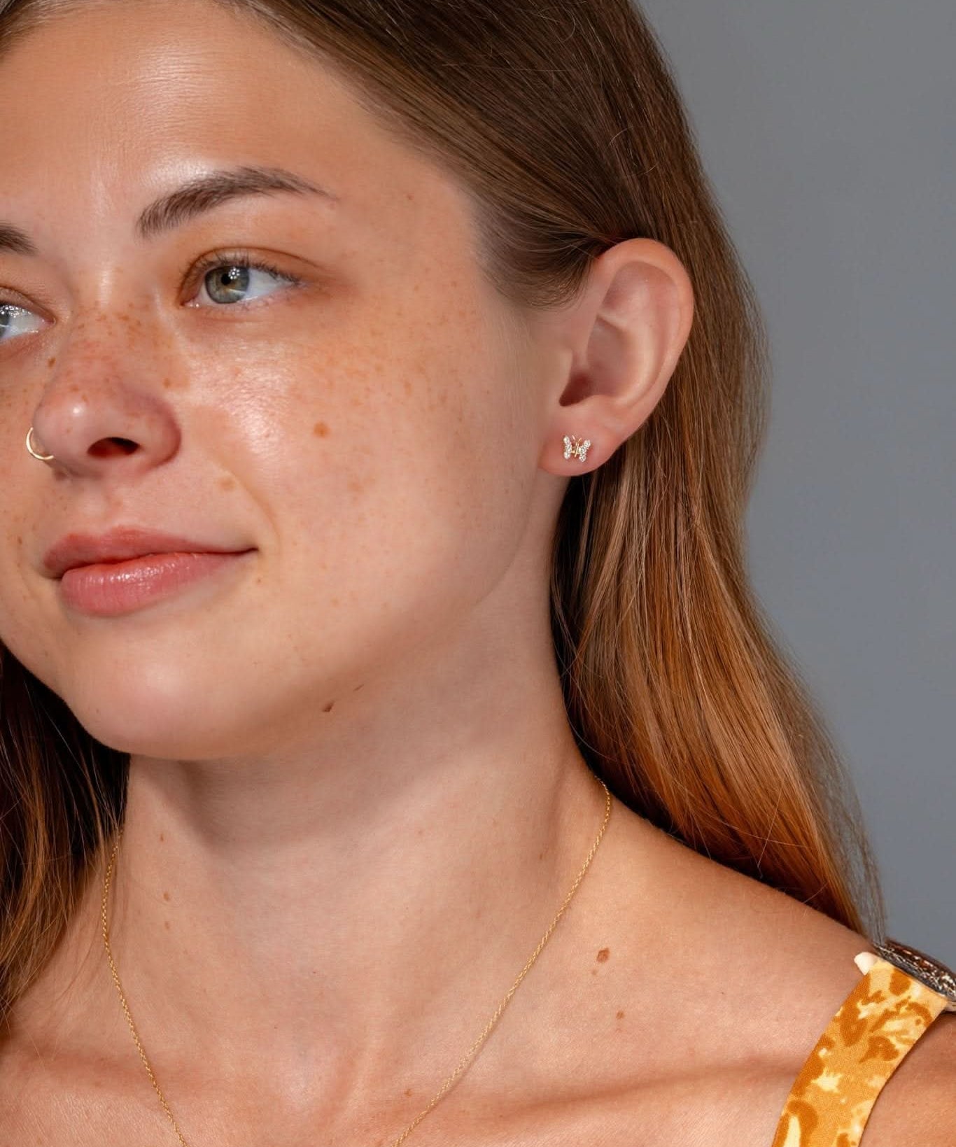 Yellow Gold Diamond Butterfly Studs - PBD Earrings