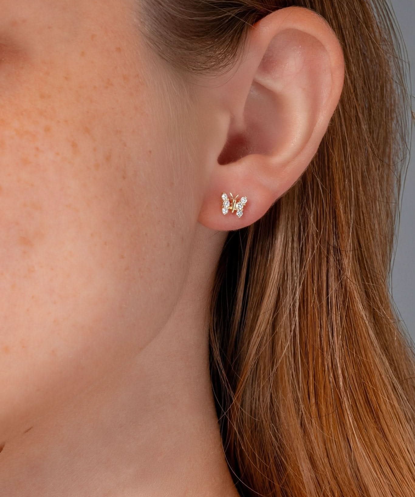 Yellow Gold Diamond Butterfly Studs - PBD Earrings
