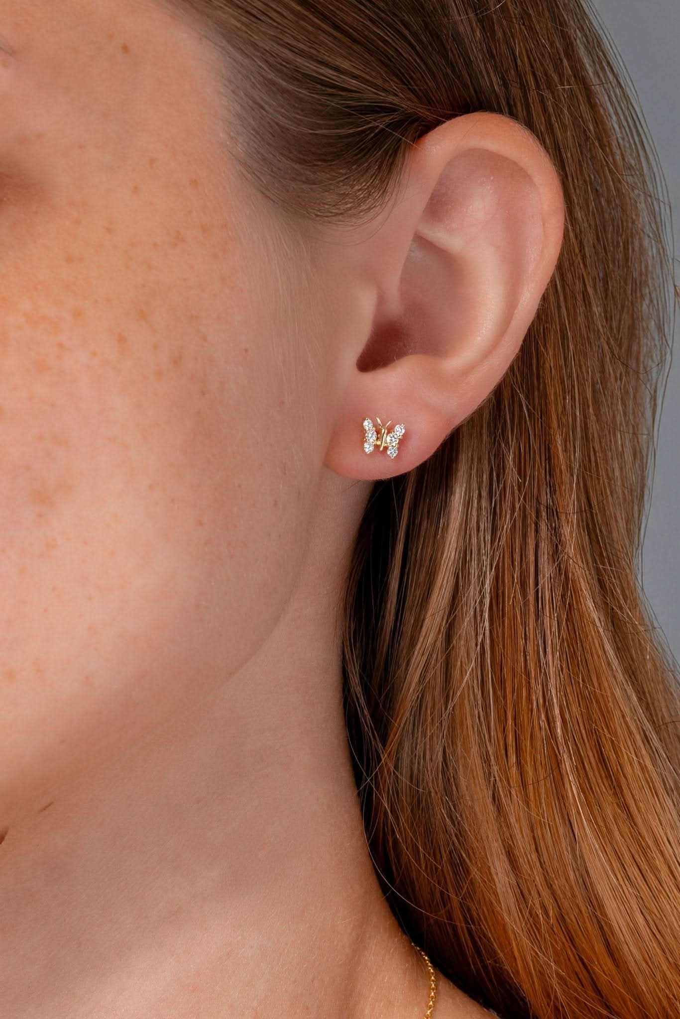 Yellow Gold Diamond Butterfly Studs - PBD Earrings