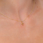 14k Yellow Gold Kira Necklace Dainty adjustable chain with star pendant solid gold high polish chain and pendant at princess bride diamonds in huntington beach california on model 