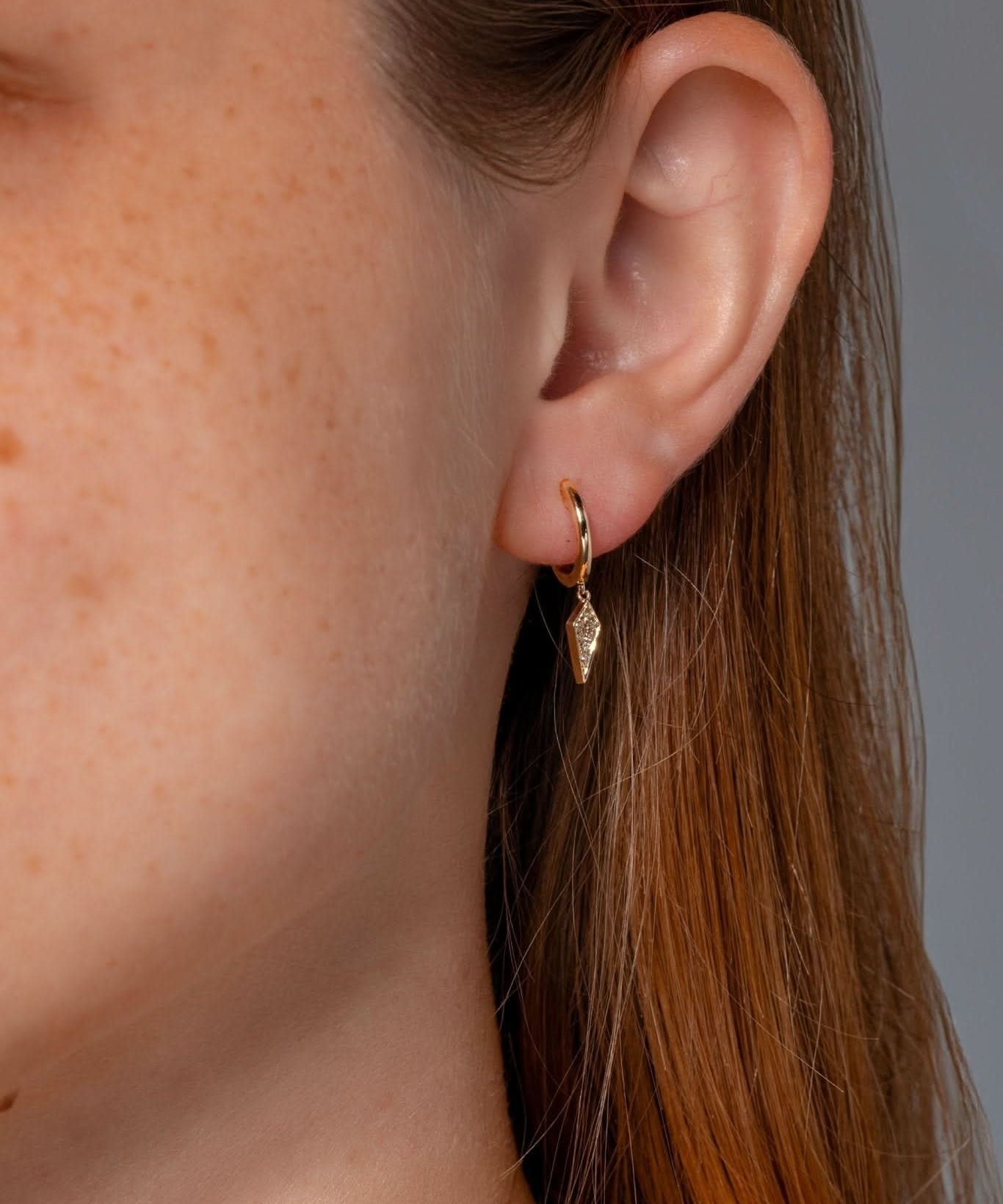 Yellow Gold Kite Drop Huggies - PBD Earrings