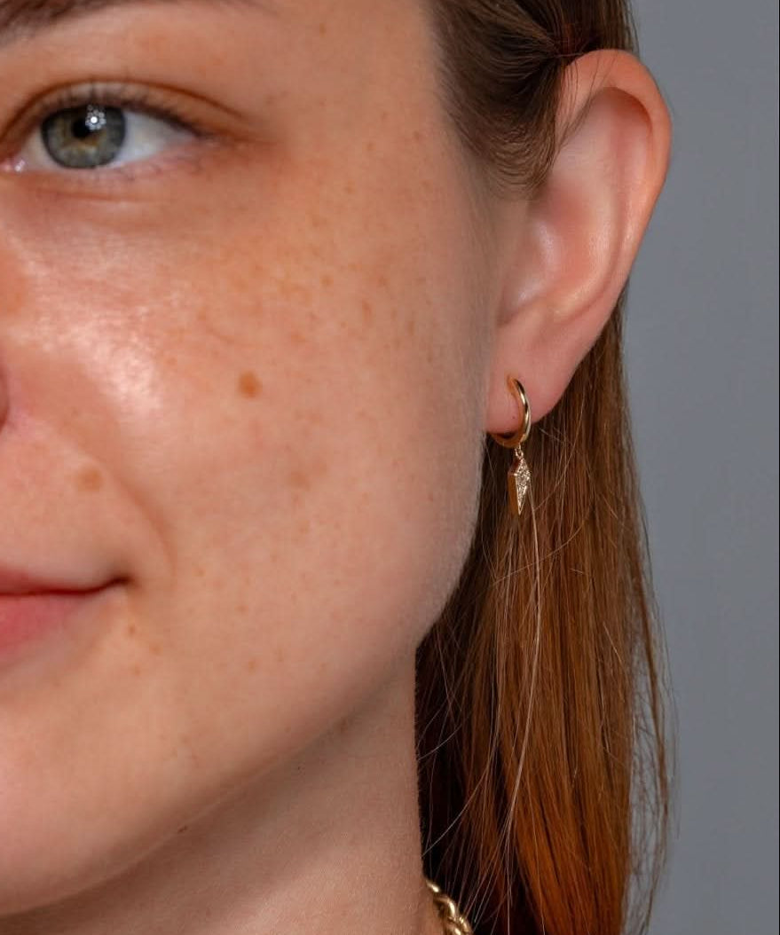 Yellow Gold Kite Drop Huggies - PBD Earrings