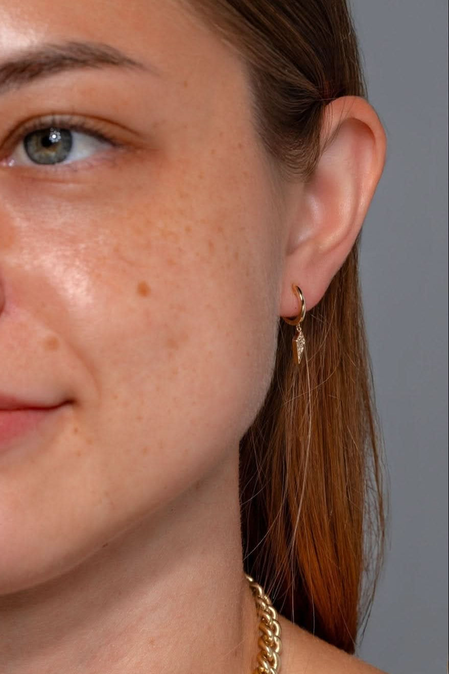 Yellow Gold Kite Drop Huggies - PBD Earrings