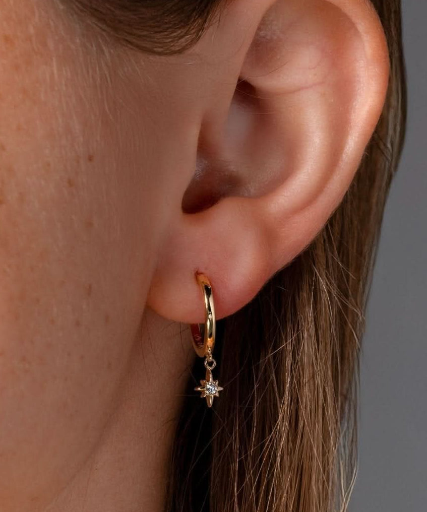 Yellow Gold North Star Huggies - PBD Earrings