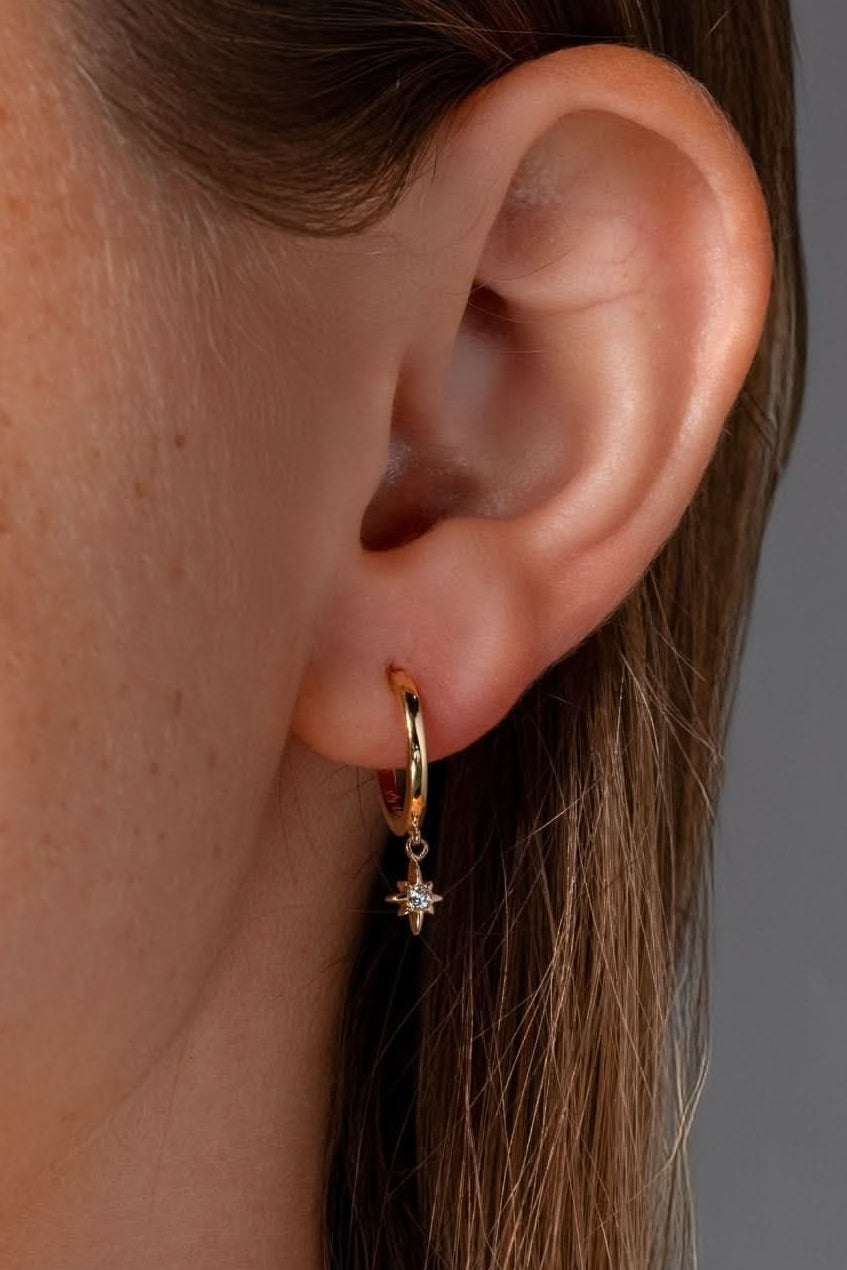 Yellow Gold North Star Huggies - PBD Earrings