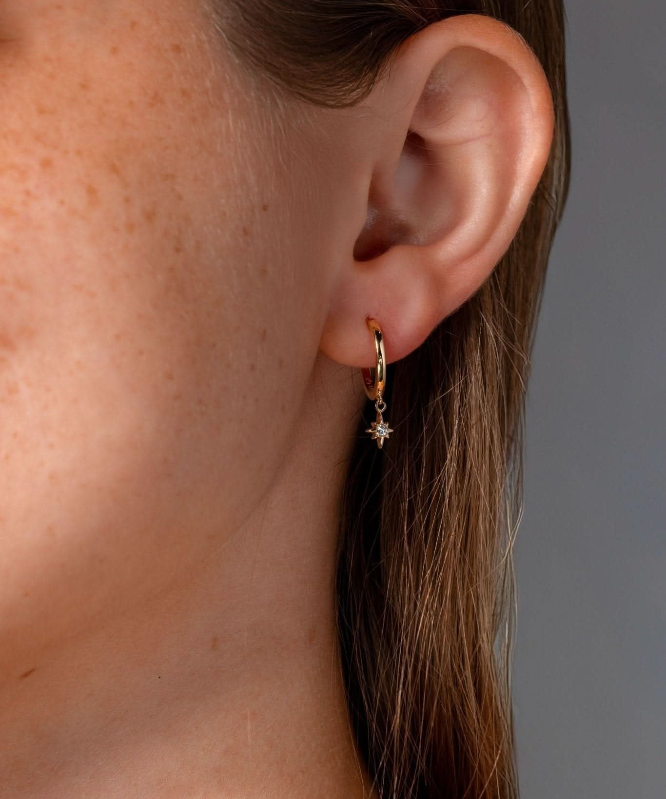 Yellow Gold North Star Huggies - PBD Earrings