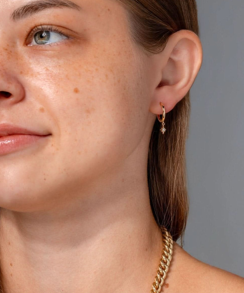 Yellow Gold North Star Huggies - PBD Earrings