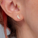 Yellow Gold Pavé Moon Studs Earrings Princess Bride Diamonds 