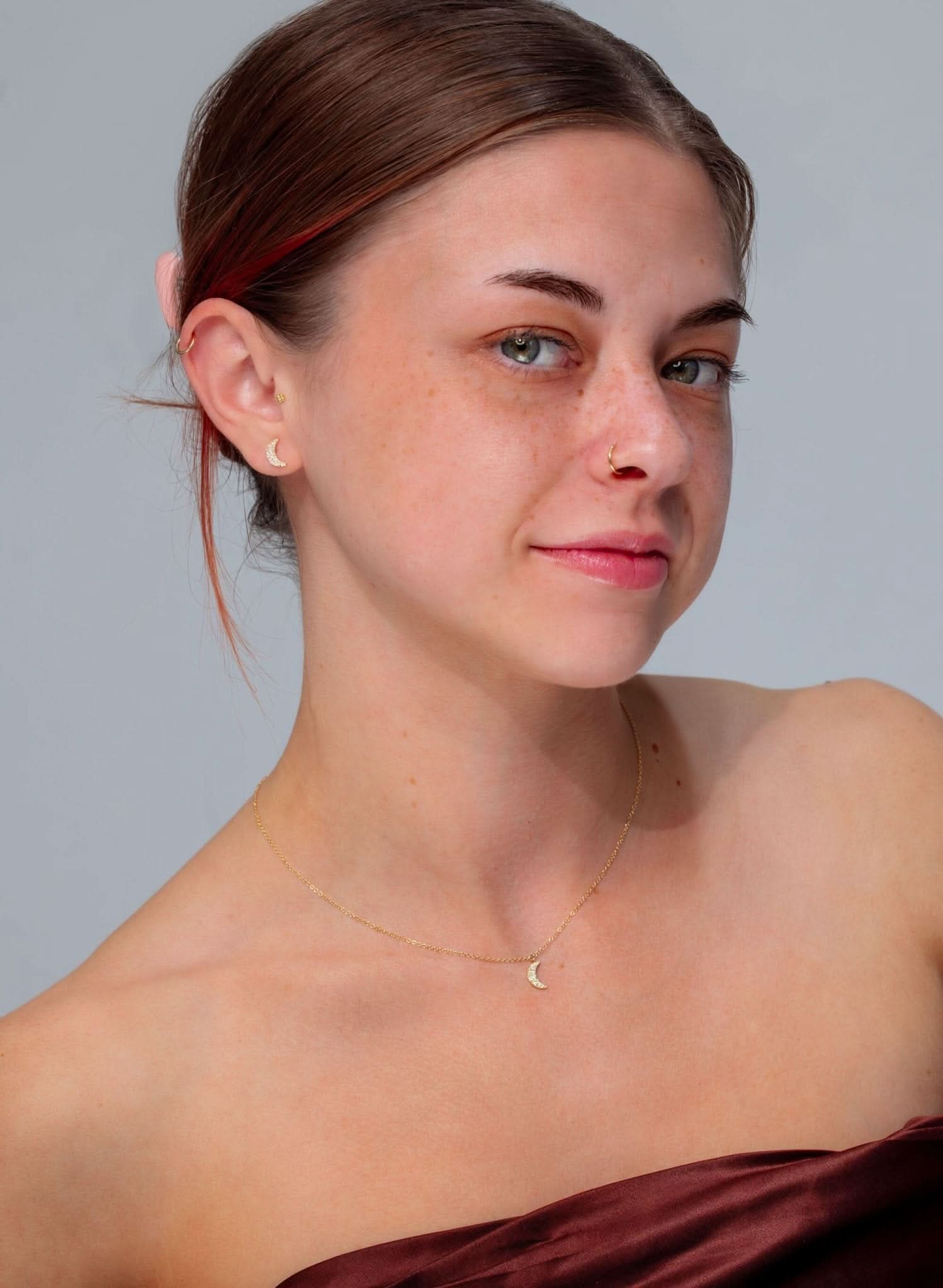 Yellow Gold Pavé Moon Studs - PBD Earrings