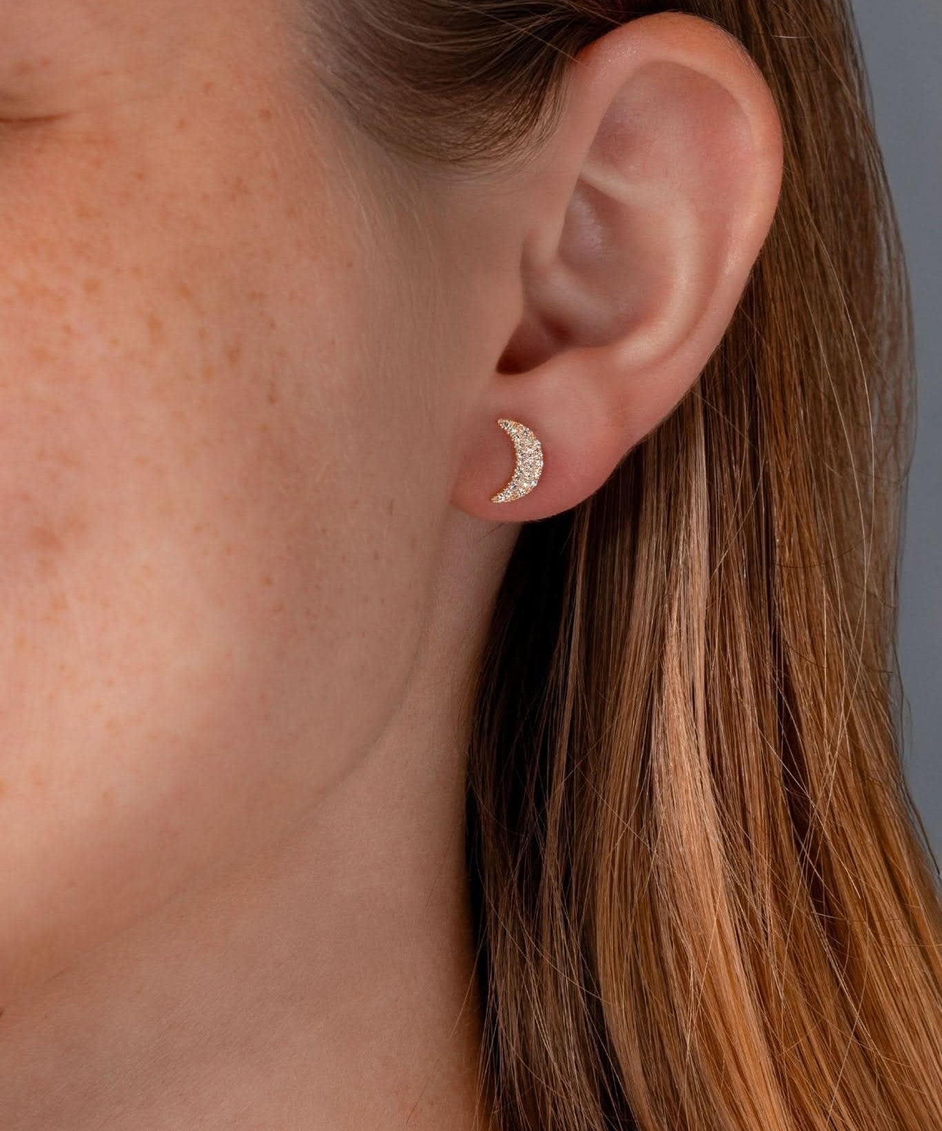 Yellow Gold Pavé Moon Studs - PBD Earrings