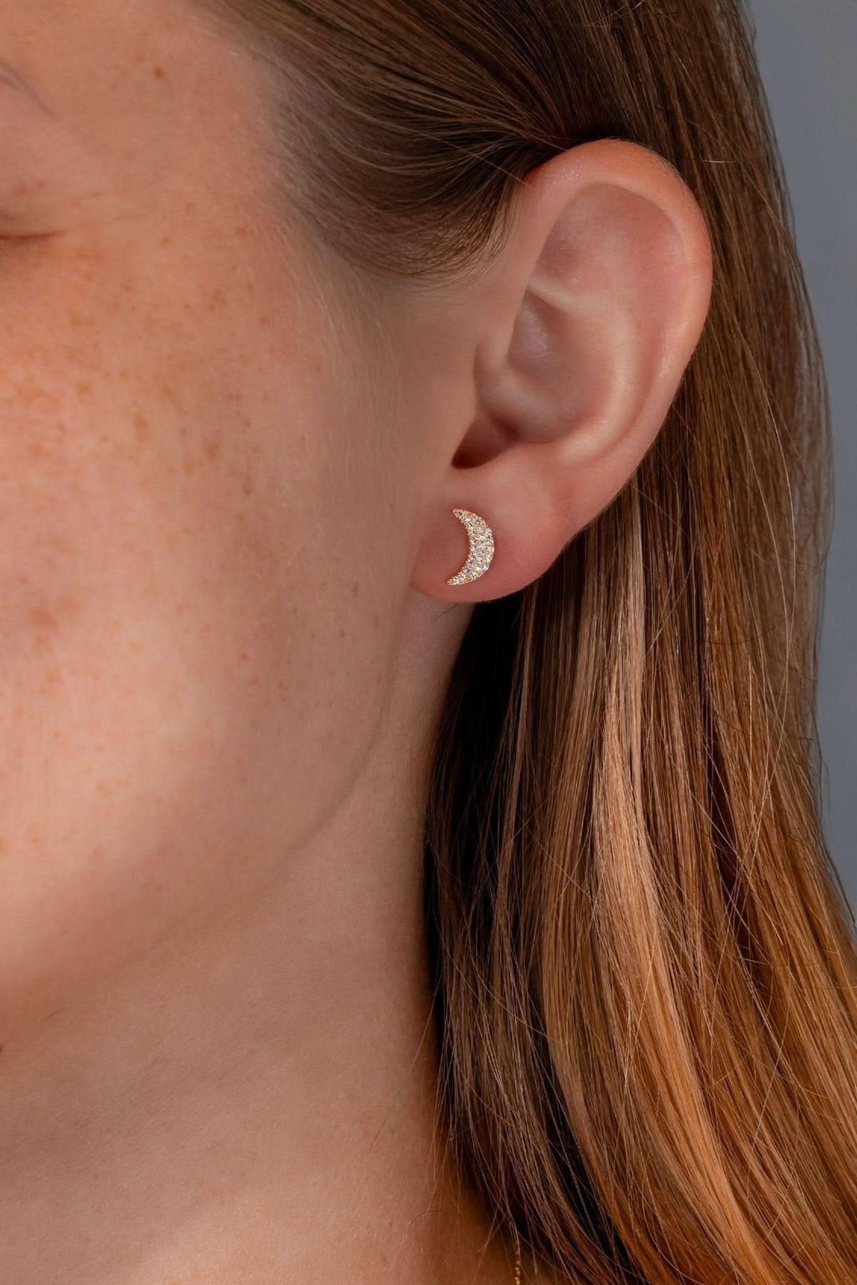 Yellow Gold Pavé Moon Studs - PBD Earrings