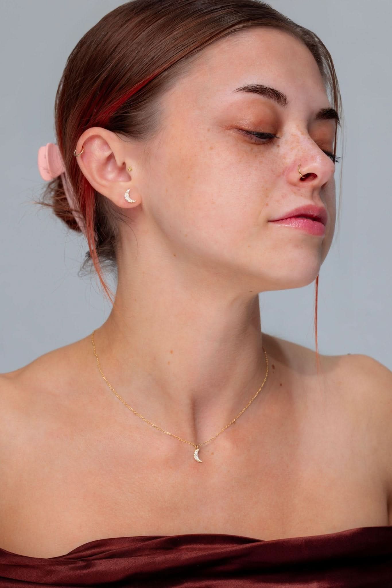 Yellow Gold Pavé Moon Studs - PBD Earrings