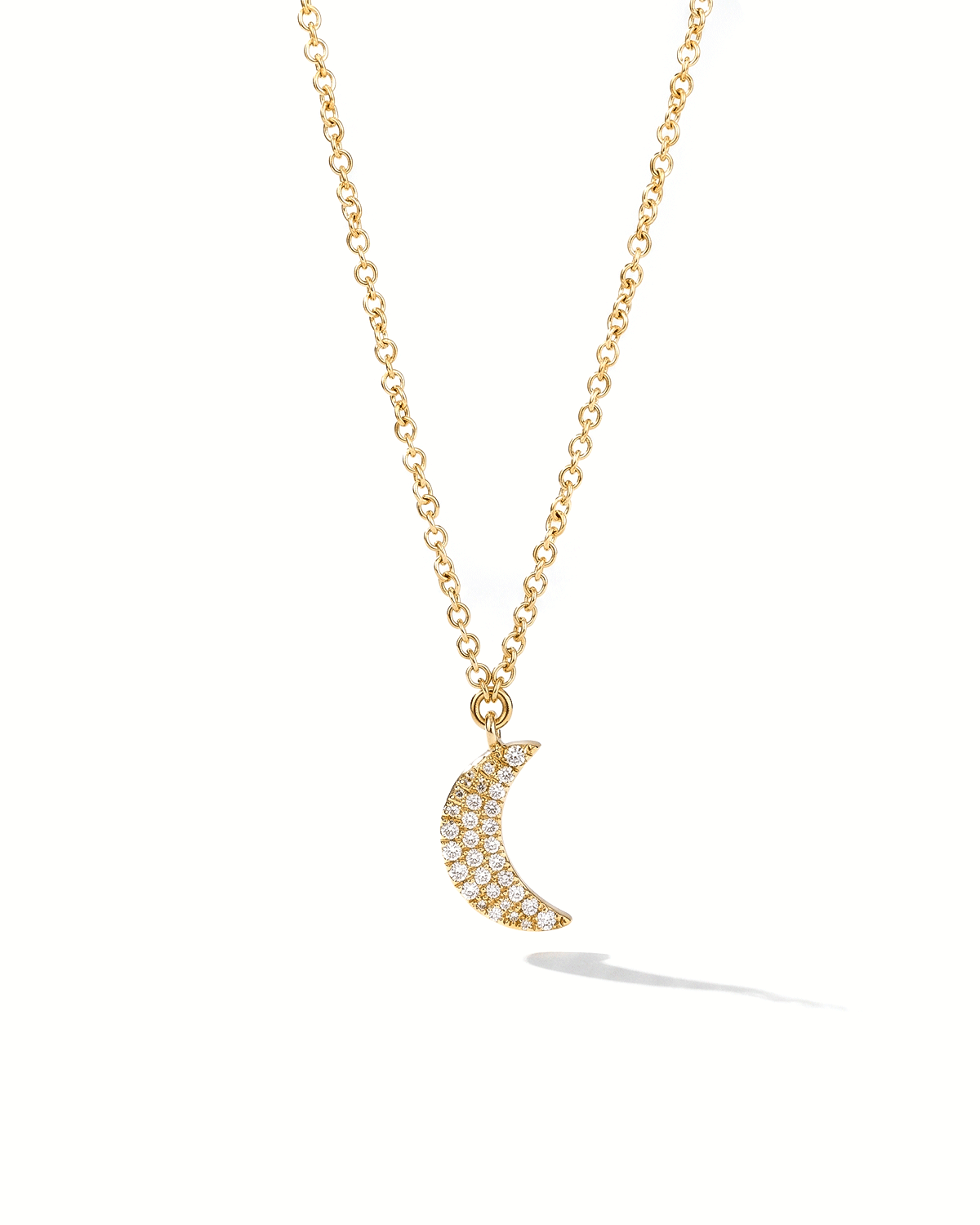 Pavé Diamond Moon Necklace Yellow Gold