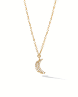 Pavé Diamond Moon Necklace Yellow Gold