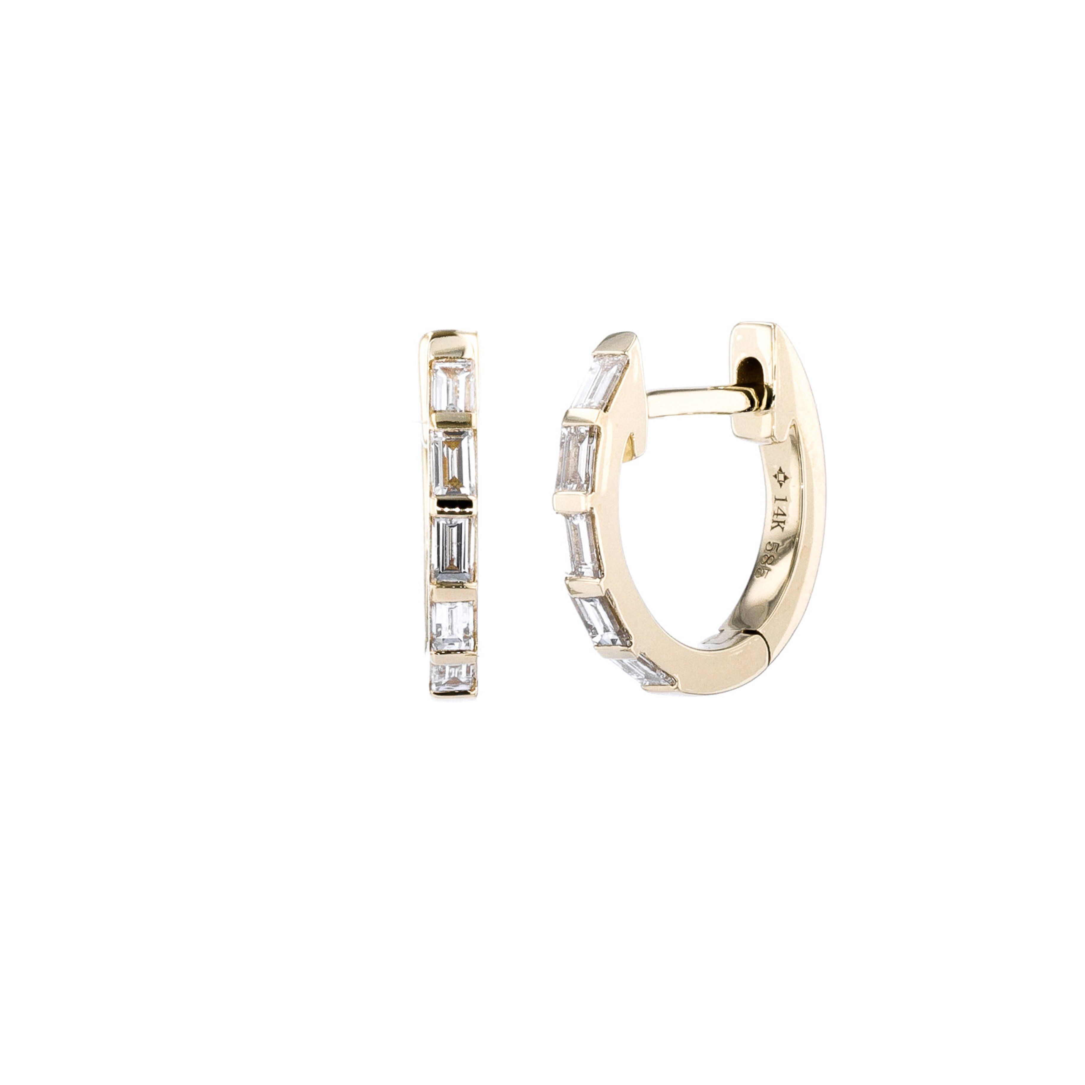 0.19ct Baguette Diamond Huggies Fine Jewelry Earrings Princess Bride Diamonds 