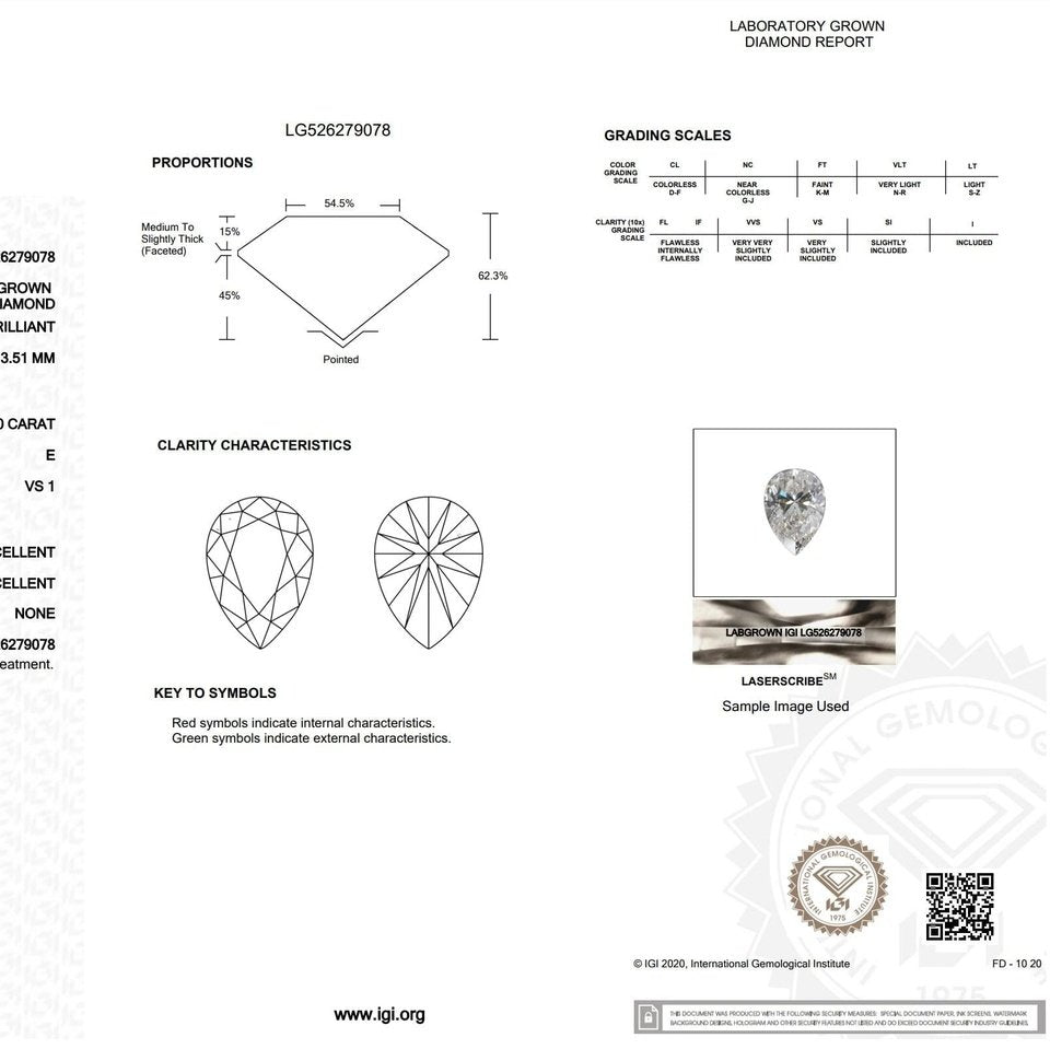 1.00ct E-VS1 Pear Lab Diamond Pendant Necklaces Princess Bride Diamonds 