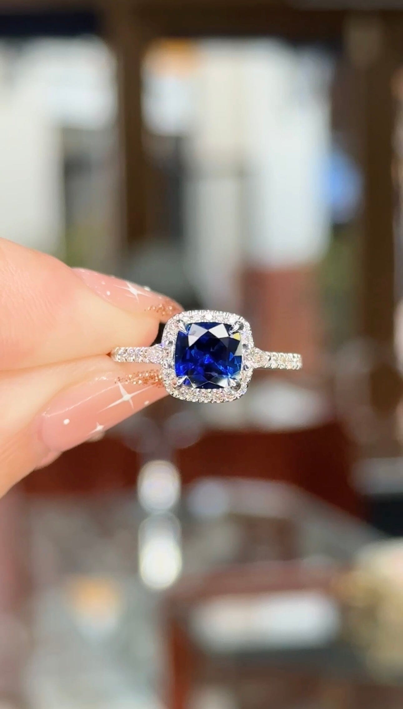 1.44ct Ceylon Blue Cushion Sapphire Ring Engagement Rings Princess Bride Diamonds 