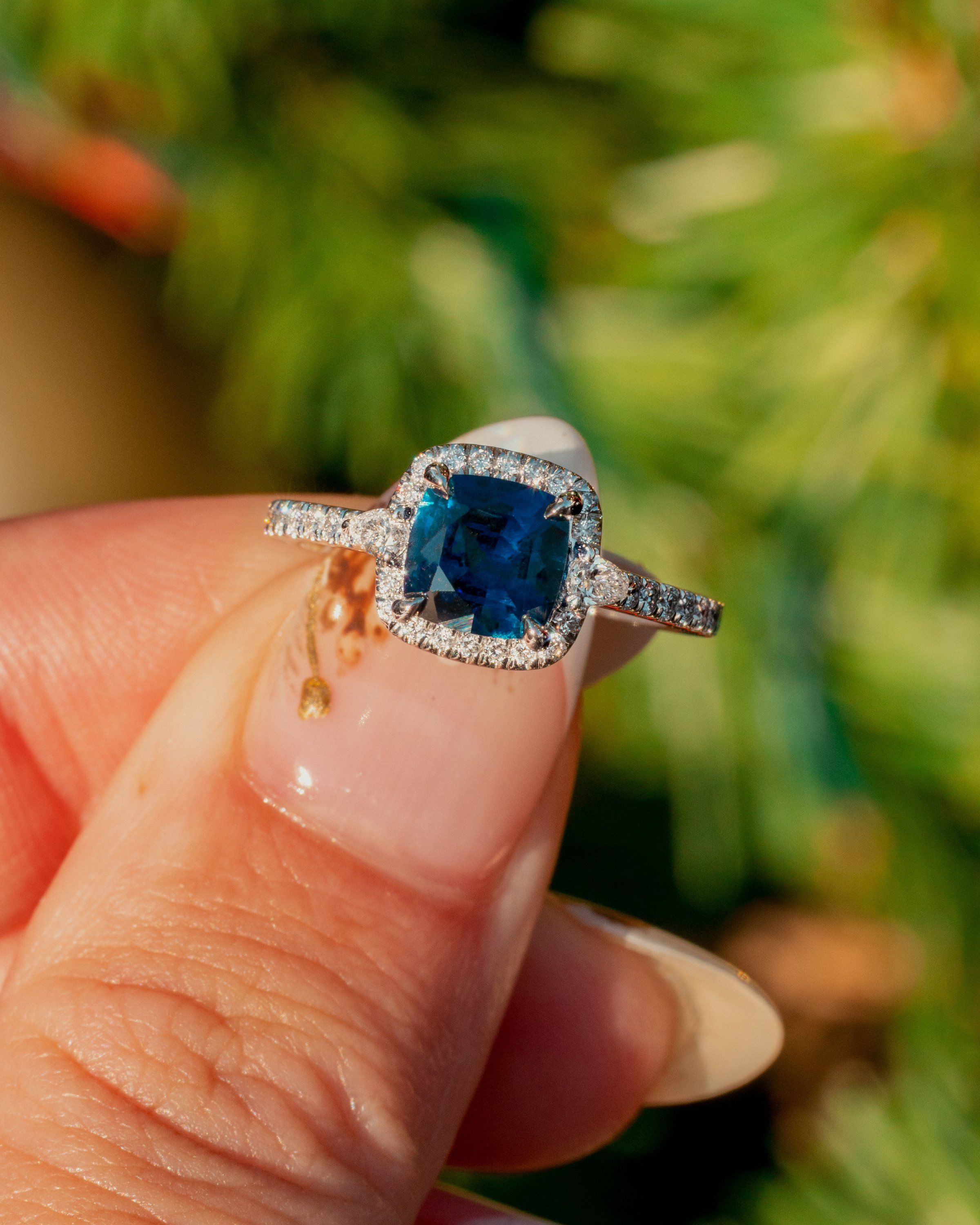 1.44ct Ceylon Blue Cushion Sapphire Ring Engagement Rings Princess Bride Diamonds 