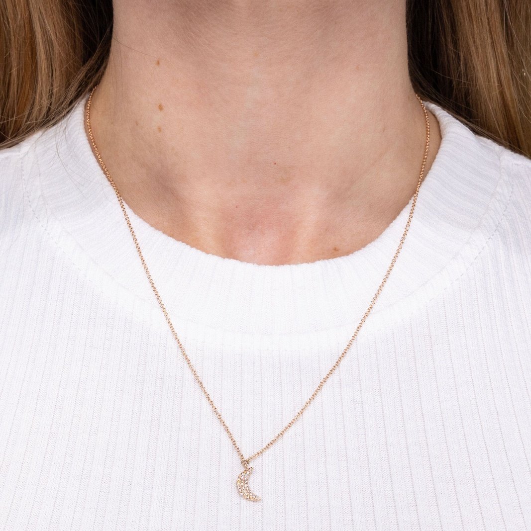 14k Rose Gold Pavé Diamond Moon Necklace Necklaces Princess Bride Diamonds 
