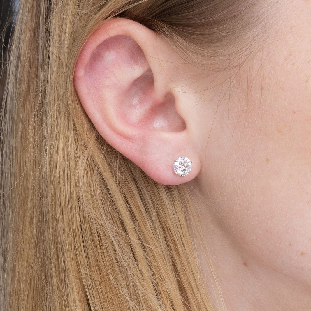 14k White Gold 6mm Round Moissanite Studs Earrings Princess Bride Diamonds 