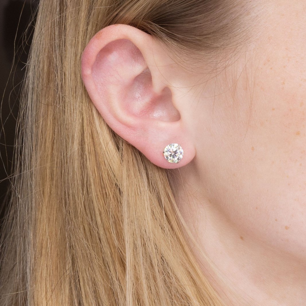 14k White Gold 7mm Round Moissanite Studs Earrings Princess Bride Diamonds 