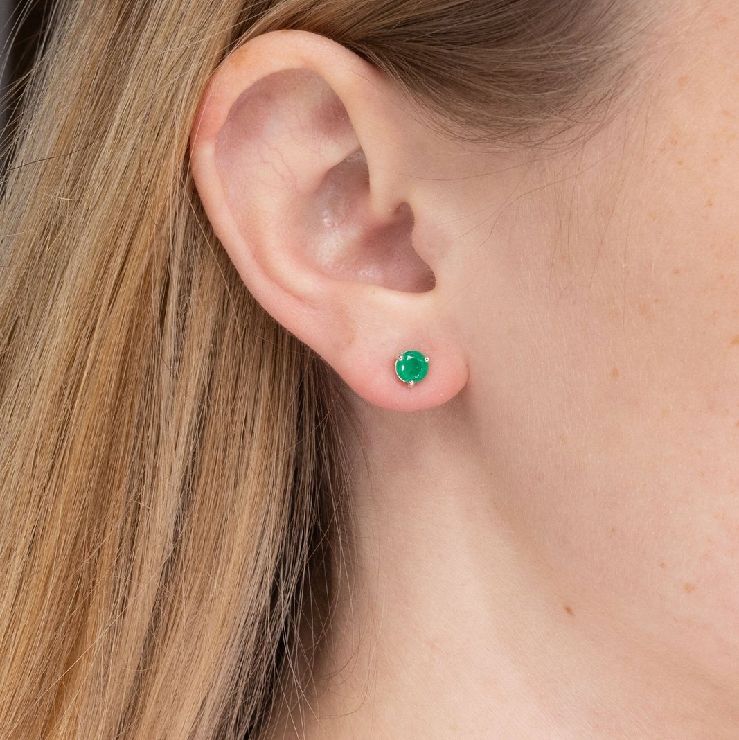 14k White Gold & Emerald Studs Earrings Princess Bride Diamonds 