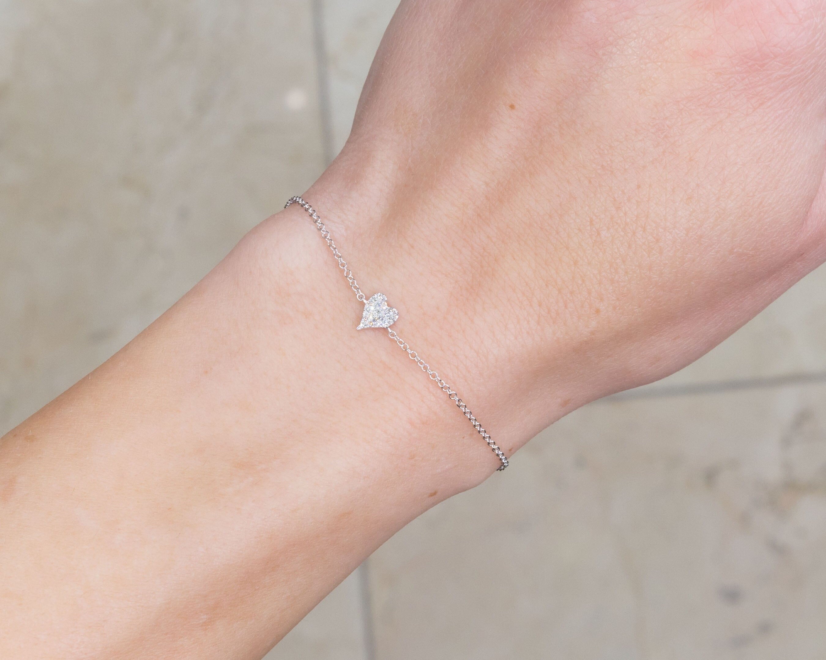 14k White Gold Pavé Heart Bracelet Bracelets Princess Bride Diamonds 