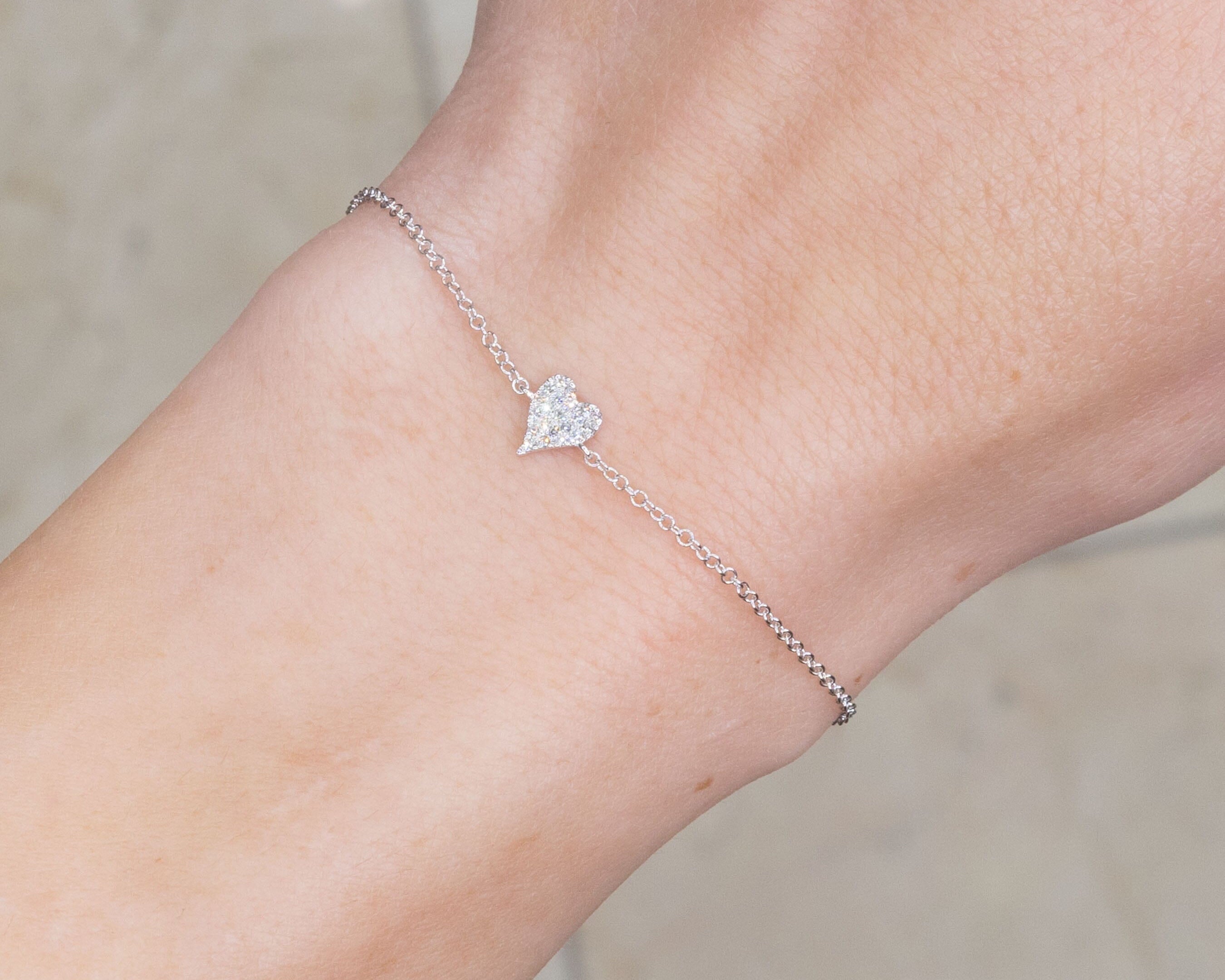 14k White Gold Pavé Heart Bracelet Bracelets Princess Bride Diamonds 