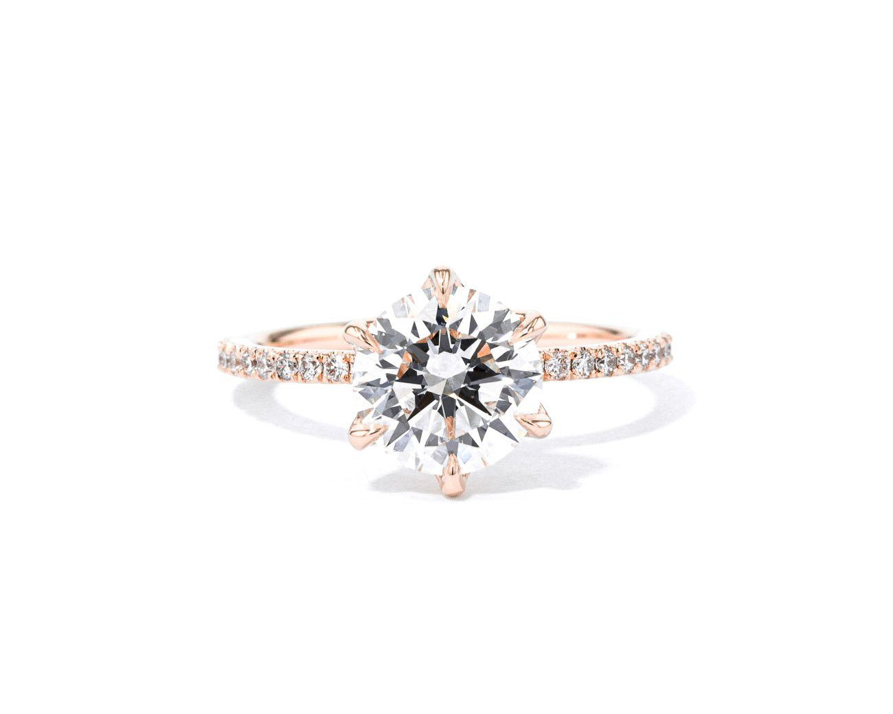 1.4mm Caraline Round Engagement Rings Princess Bride Diamonds 3 14K Rose Gold 