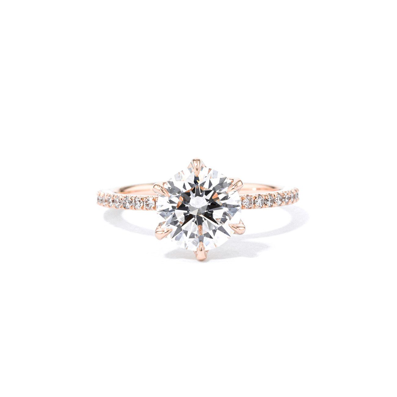 1.4mm Caraline Round Engagement Rings Princess Bride Diamonds 3 14K Rose Gold 