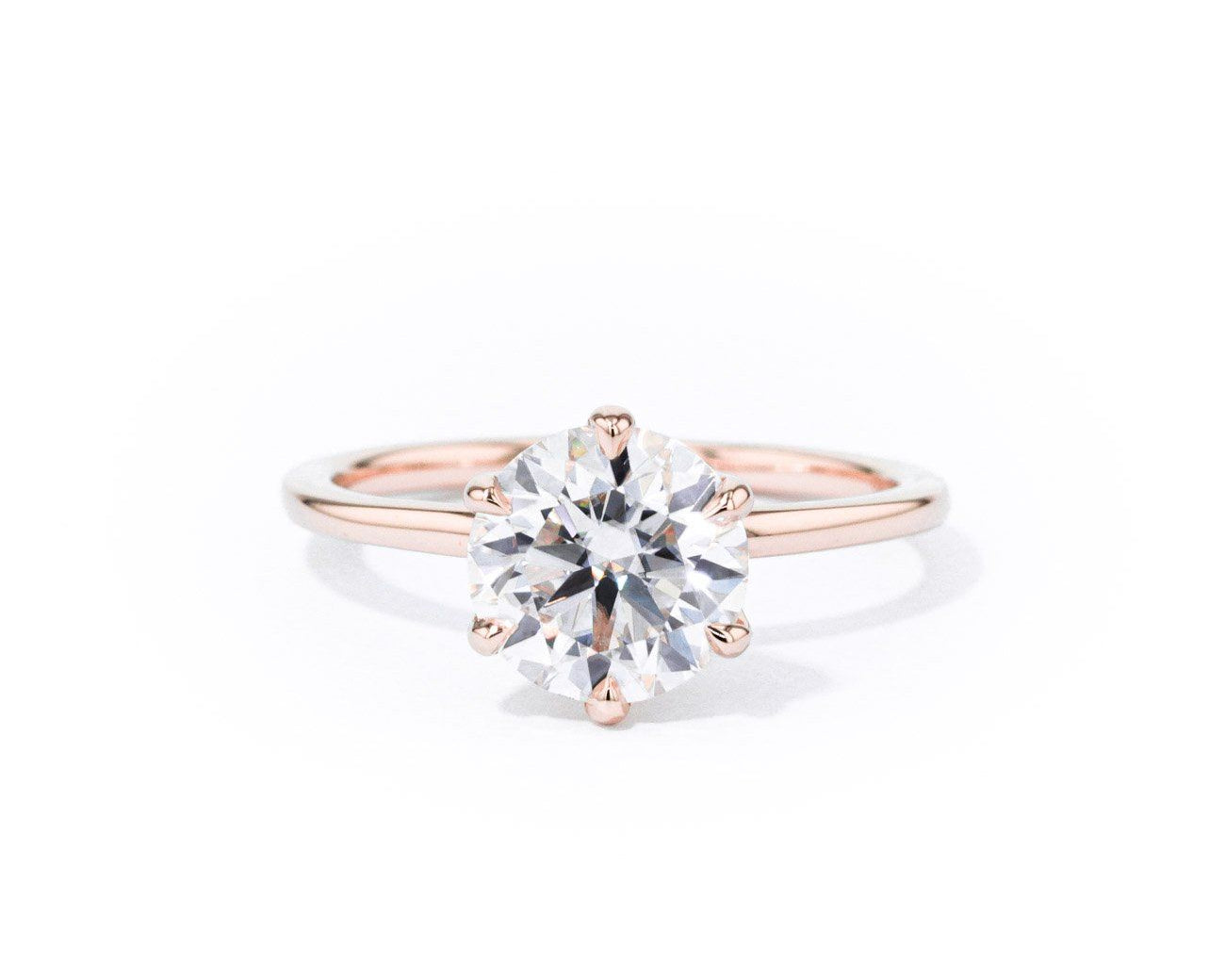 1.4mm Caraline Round High Polish Engagement Rings Princess Bride Diamonds 3 14K Rose Gold 