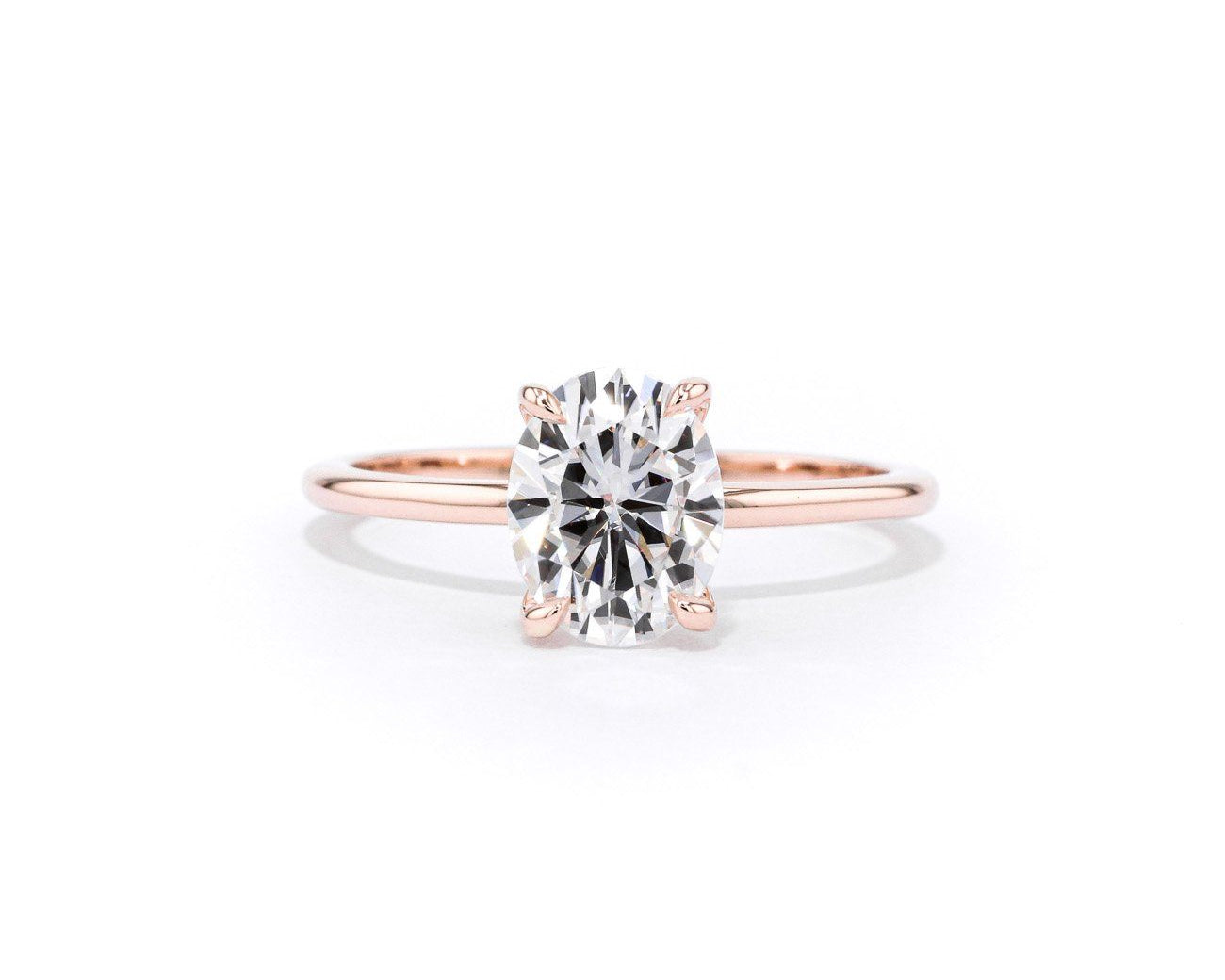 1.5mm Juliette Oval Solitaire Engagement Rings Princess Bride Diamonds 3 14K Rose Gold 