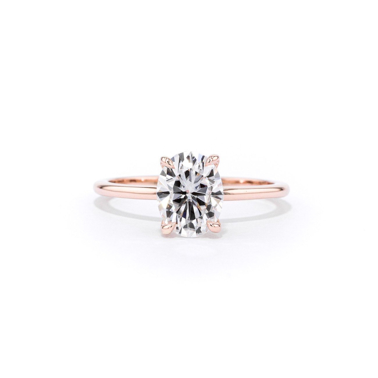 1.5mm Juliette Oval Solitaire Engagement Rings Princess Bride Diamonds 3 14K Rose Gold 