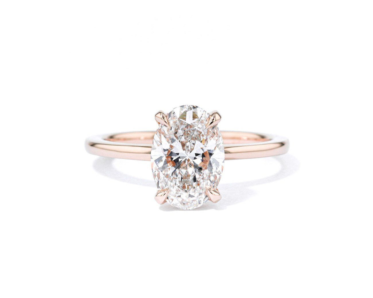 1.6mm Kayla Oval High Polish Engagement Rings Princess Bride Diamonds 3 14K Rose Gold 