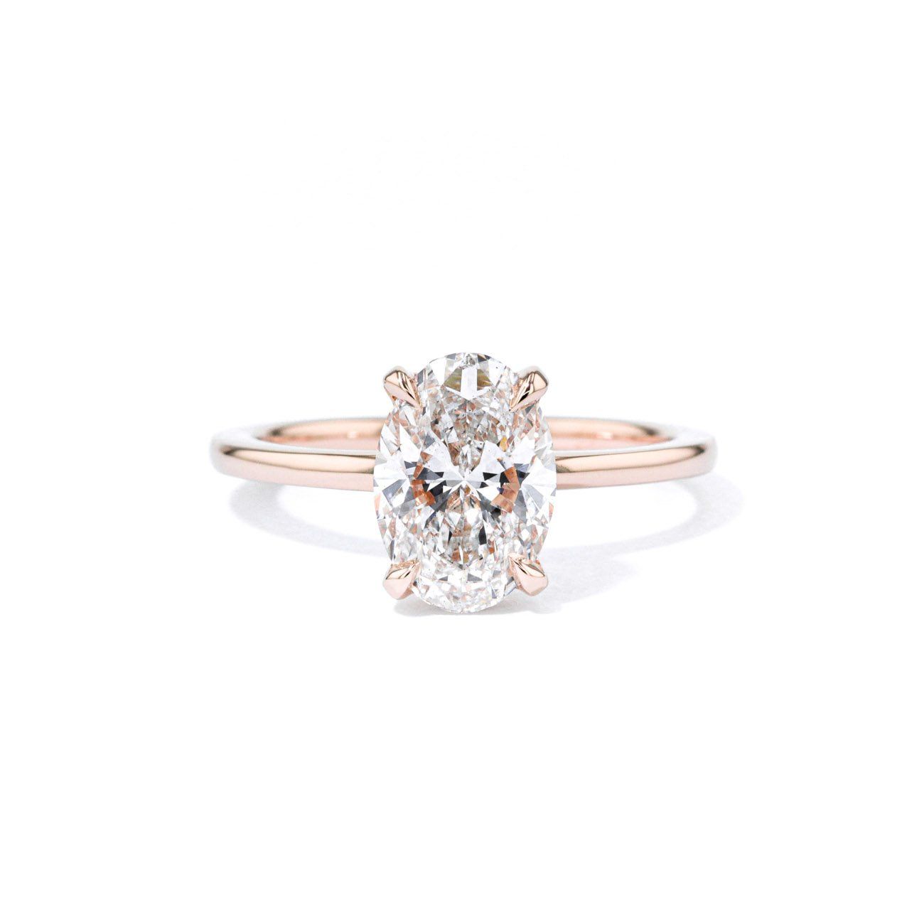 1.6mm Kayla Oval High Polish Engagement Rings Princess Bride Diamonds 3 14K Rose Gold 