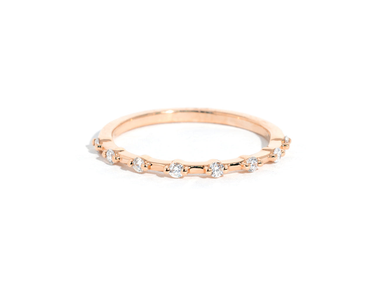 1.6mm Petite Daisy Diamond Band Rings Princess Bride Diamonds 3 14K Rose Gold 