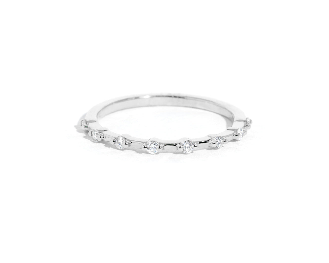 1.6mm Petite Daisy Diamond Band Rings Princess Bride Diamonds 3 14K White Gold 